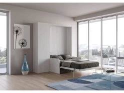 Armoire Lit Escamotable Vertical 140 Kentaro Sofa Avec Colonne Frêne Blanc -Magasin de lits lit 18967091