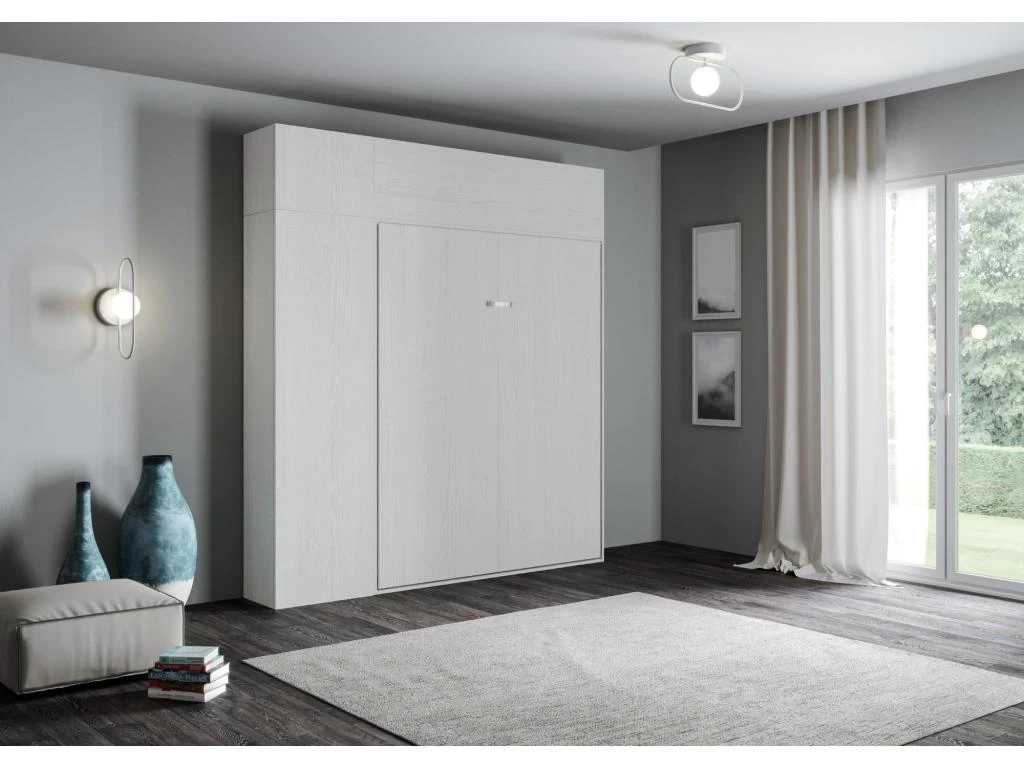 Armoire Lit Escamotable Vertical 160 Kentaro Avec Colonne Et élements Hauts Frêne Blanc 2 Armoire Lit Escamotable Vertical 160 Kentaro Avec Colonne Et élements Hauts Frêne Blanc – Image 2