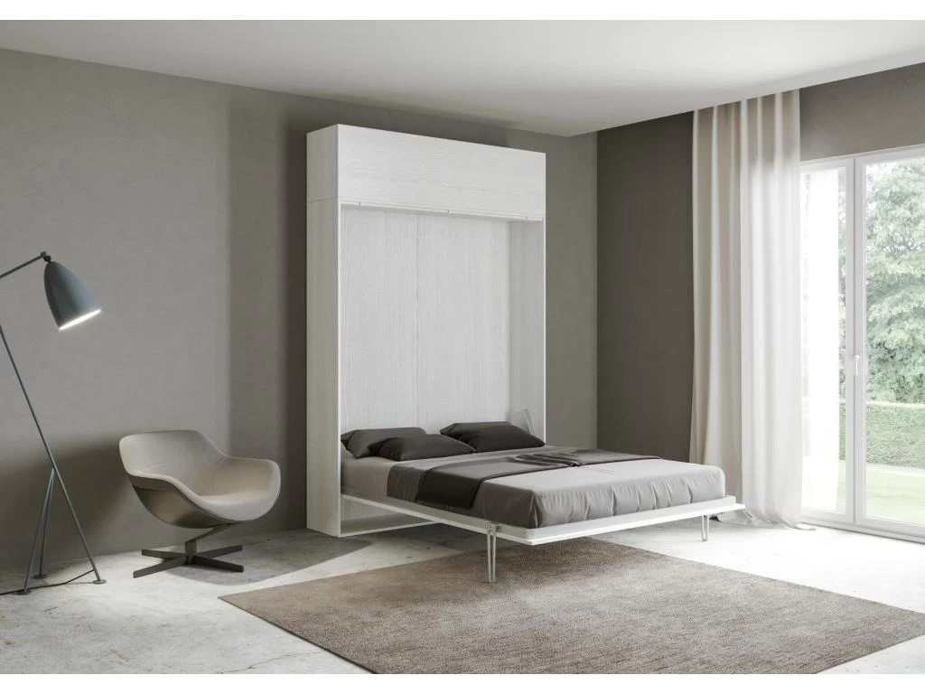 Armoire Lit Escamotable Vertical 120 Kentaro Avec èlèment Haut Frêne Blanc 3 Armoire Lit Escamotable Vertical 120 Kentaro Avec èlèment Haut Frêne Blanc – Image 3