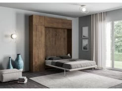 Armoire Lit Escamotable Vertical 120 Kentaro Avec Colonne Et élements Hauts Noyer -Magasin de lits lit 18970283