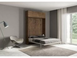 Armoire Lit Escamotable Vertical 140 Kentaro Avec èlèment Haut Noyer -Magasin de lits lit 18970333