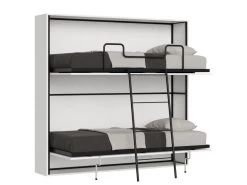 Lit Escamotable Horizontal Superposé 2 Couchages 85 Kando Frêne Blanc