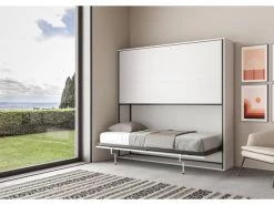 Lit Escamotable Horizontal Superposé 2 Couchages 85 Kando Frêne Blanc -Magasin de lits lit 18970477