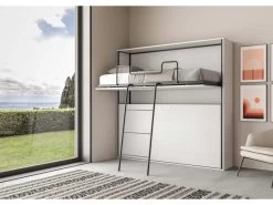 Lit Escamotable Horizontal Superposé 2 Couchages 85 Kando Frêne Blanc -Magasin de lits lit 18970479