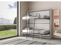 Lit Escamotable Horizontal Superposé 2 Couchages 85 Kando Frêne Blanc -Magasin de lits lit 18970481