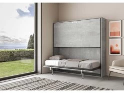 Lit Escamotable Horizontal Superposé 2 Couchages 85 Kando Ciment -Magasin de lits lit 18970549