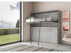 Lit Escamotable Horizontal Superposé 2 Couchages 85 Kando Ciment -Magasin de lits lit 18970551