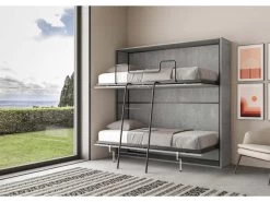 Lit Escamotable Horizontal Superposé 2 Couchages 85 Kando Ciment -Magasin de lits lit 18970553