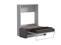 Lit Escamotable Canapé 140 X 200 Cm - Ouverture Verticale Manuelle - Blanc Et Gris + Matelas - VACIALA II -Magasin de lits lit 19149041