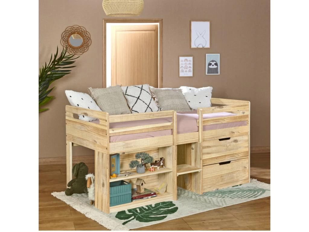 Lit Mi-hauteur Combiné Hoby Bois 90x190 Cm 2 Lit Mi-hauteur Combiné Hoby Bois 90x190 Cm – Image 2