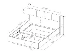 Lit Avec Chevets 160 X 200 Cm - Avec LEDs - Coloris : Naturel Et Noir + Sommier + Matelas - ARIADA -Magasin de lits lit 19406679