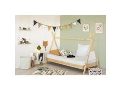 Lit Enfant & Sommier "Roka" 90x190cm Beige -Magasin de lits lit 19707703