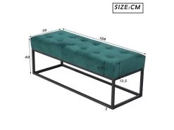 Ensemble Lit - Lit Rembourré Avec Sommier à Lattes + 1 Table De Chevet + 1 Tabouret De Lit - 140x200 Cm - Velours - Vert -Magasin de lits lit 19956685