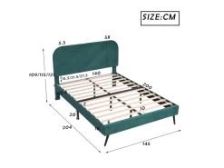 Ensemble Lit - Lit Rembourré Avec Sommier à Lattes + 1 Table De Chevet + 1 Tabouret De Lit - 140x200 Cm - Velours - Vert -Magasin de lits lit 19956687