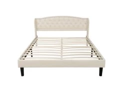 Lit Adulte Avec Sommier à Lattes - 160x200cm - Velours - Beige -Magasin de lits lit 19956903