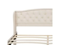 Lit Adulte Avec Sommier à Lattes - 160x200cm - Velours - Beige -Magasin de lits lit 19956905