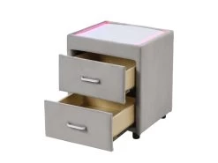 Ensemble Lit - Lit Rembourré En Velours Avec Sommier à Lattes + 2 Table De Chevet Avec LED + 1 Tabouret - 140x200 Cm - Gris -Magasin de lits lit 19957045