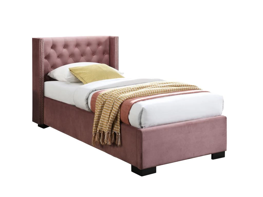 Lit Coffre 90 X 200 Cm Avec Tête De Lit Capitonnée - Velours - Rose + Matelas - MASSIMO 4 Lit Coffre 90 X 200 Cm Avec Tête De Lit Capitonnée - Velours - Rose + Matelas - MASSIMO – Image 4