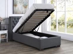 Lit Coffre 90 X 200 Cm Avec Tête De Lit Capitonnée - Tissu - Gris - MASSIMO 8 Lit Coffre 90 X 200 Cm Avec Tête De Lit Capitonnée - Tissu - Gris - MASSIMO -Magasin de lits lit 19974071