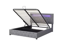 Lit Coffre Avec Tête De Lit Réglable + Led + Ports Usb + Lecteur Bluetooth + Sommier à Lattes -140x200 Cm - Lin - Gris 7 Lit Coffre Avec Tête De Lit Réglable + Led + Ports Usb + Lecteur Bluetooth + Sommier à Lattes -140x200 Cm - Lin - Gris -Magasin de lits lit 20093947