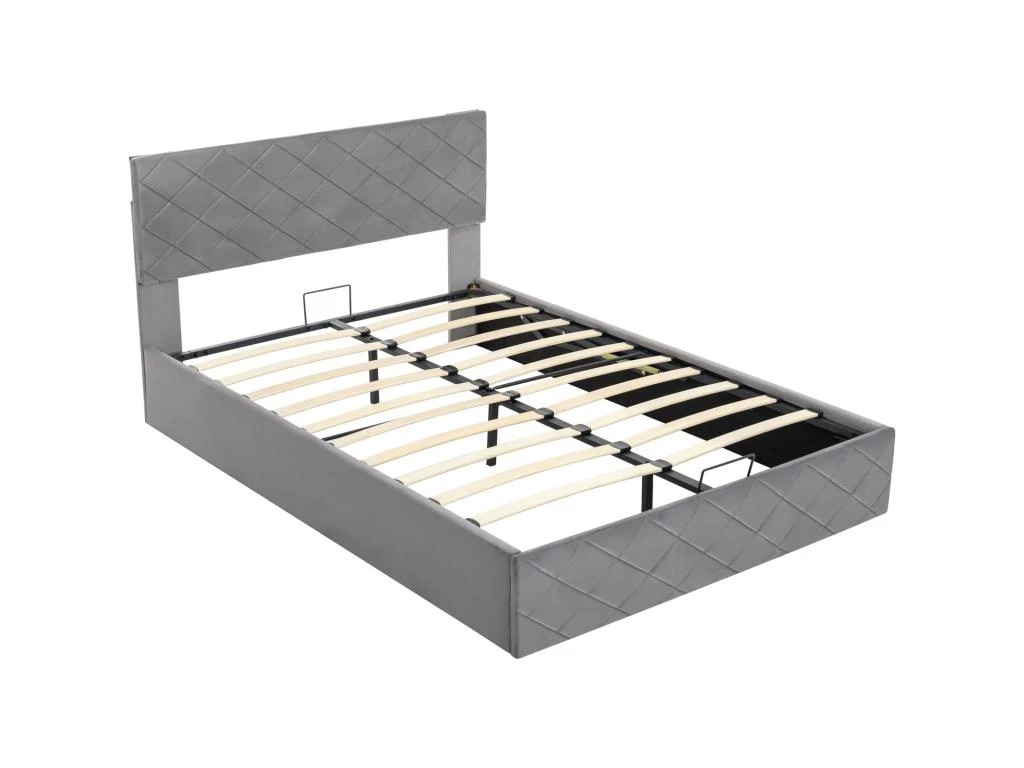 Lit Coffre Avec Sommier à Lattes - Lit Adulte - 140x200cm - Velours - Gris 3 Lit Coffre Avec Sommier à Lattes - Lit Adulte - 140x200cm - Velours - Gris – Image 3