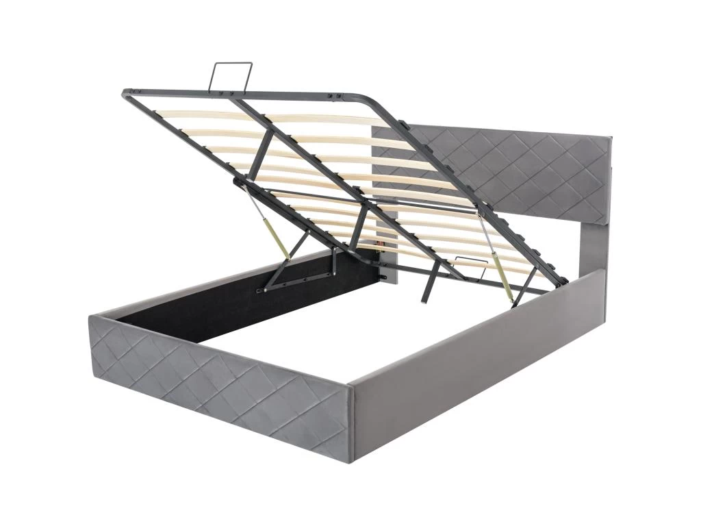 Lit Coffre Avec Sommier à Lattes - Lit Adulte - 140x200cm - Velours - Gris 4 Lit Coffre Avec Sommier à Lattes - Lit Adulte - 140x200cm - Velours - Gris – Image 4