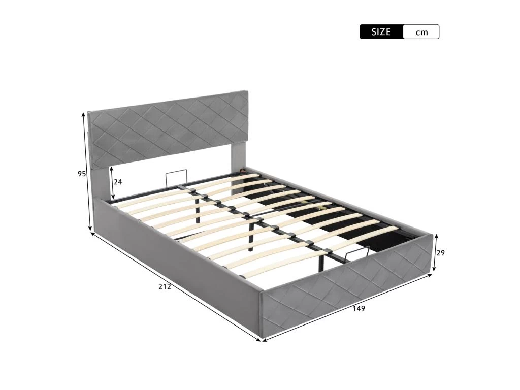 Lit Coffre Avec Sommier à Lattes - Lit Adulte - 140x200cm - Velours - Gris 5 Lit Coffre Avec Sommier à Lattes - Lit Adulte - 140x200cm - Velours - Gris – Image 5