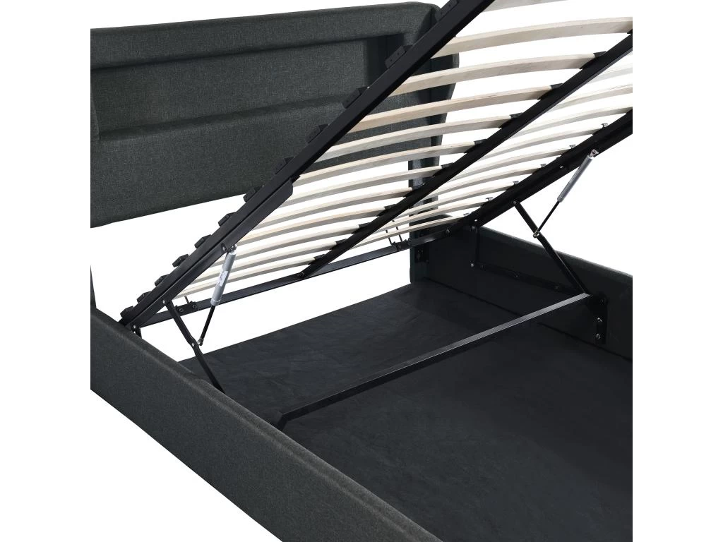Lit Coffre En Lin Avec LED + Sommier à Lattes + Tête De Lit - 140x200cm - Noir 3 Lit Coffre En Lin Avec LED + Sommier à Lattes + Tête De Lit - 140x200cm - Noir – Image 3