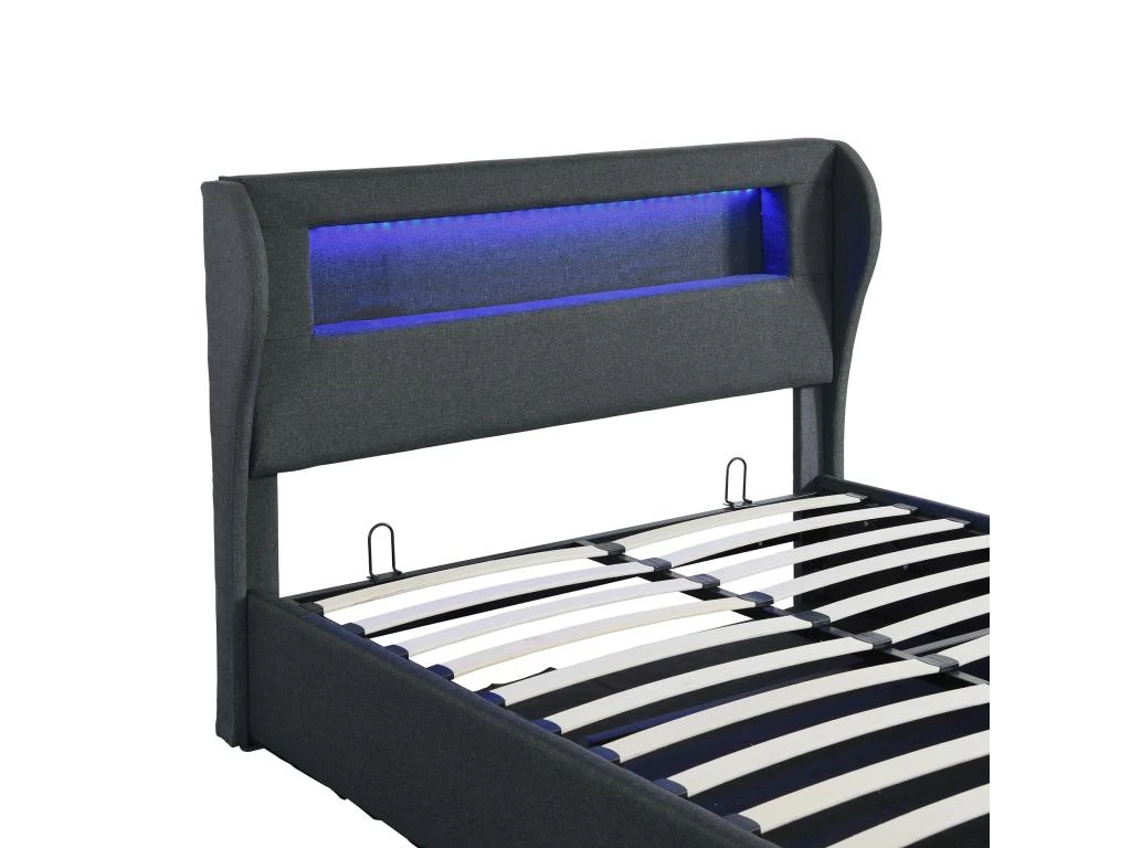 Lit Coffre En Lin Avec LED + Sommier à Lattes + Tête De Lit - 140x200cm - Noir 4 Lit Coffre En Lin Avec LED + Sommier à Lattes + Tête De Lit - 140x200cm - Noir – Image 4