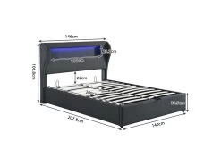 Lit Coffre En Lin Avec LED + Sommier à Lattes + Tête De Lit - 140x200cm - Noir 9 Lit Coffre En Lin Avec LED + Sommier à Lattes + Tête De Lit - 140x200cm - Noir -Magasin de lits lit 20095385
