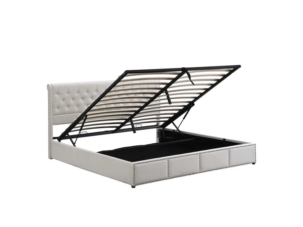 Lit Coffre Capitonné En Velours Avec Sommier à Lattes - 140x200cm - Gris Clair 2 Lit Coffre Capitonné En Velours Avec Sommier à Lattes - 140x200cm - Gris Clair – Image 2