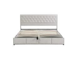 Lit Coffre Capitonné En Velours Avec Sommier à Lattes - 140x200cm - Gris Clair 8 Lit Coffre Capitonné En Velours Avec Sommier à Lattes - 140x200cm - Gris Clair -Magasin de lits lit 20095503