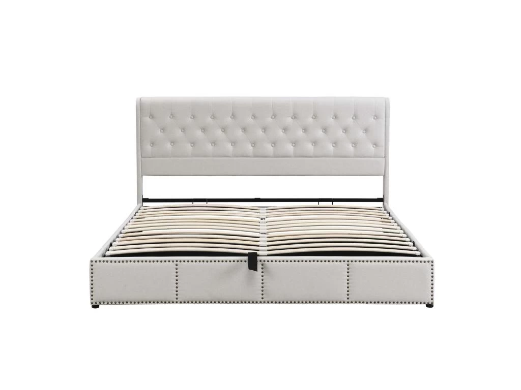 Lit Coffre Capitonné En Velours Avec Sommier à Lattes - 140x200cm - Gris Clair 4 Lit Coffre Capitonné En Velours Avec Sommier à Lattes - 140x200cm - Gris Clair – Image 4