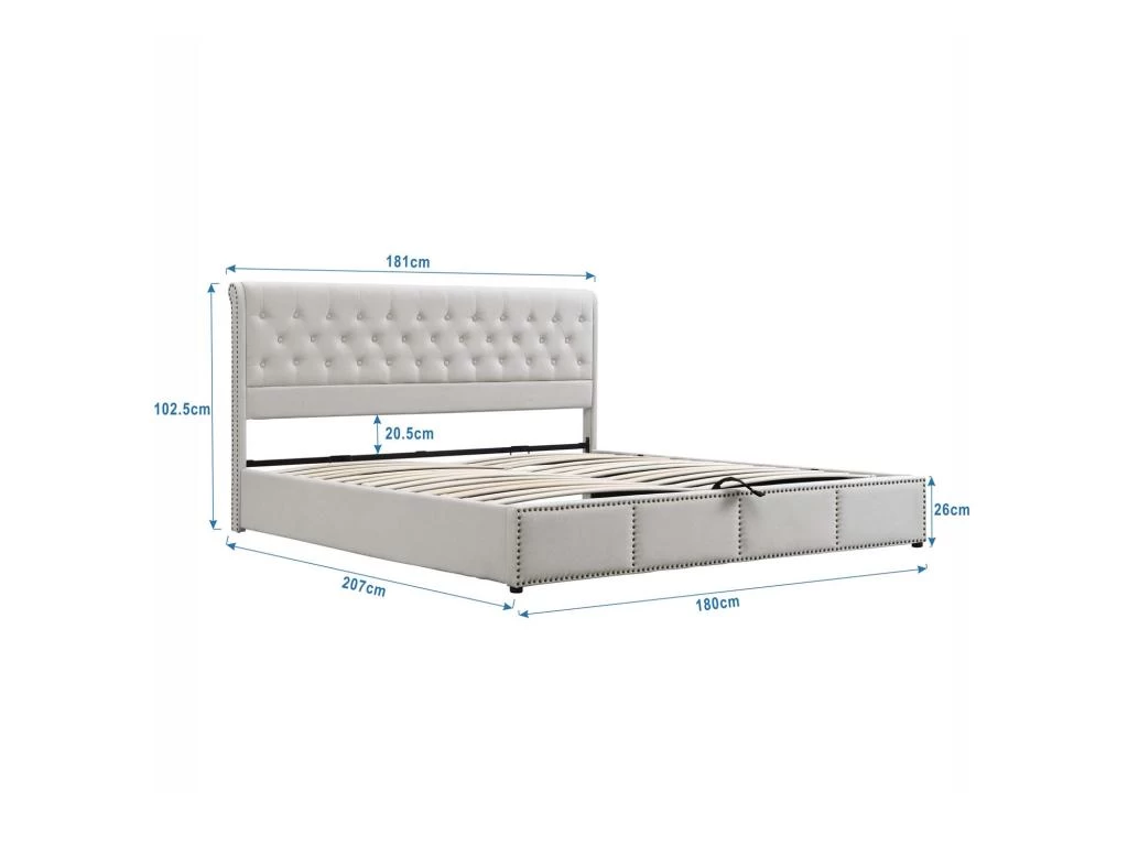 Lit Coffre Capitonné En Velours Avec Sommier à Lattes - 140x200cm - Gris Clair 5 Lit Coffre Capitonné En Velours Avec Sommier à Lattes - 140x200cm - Gris Clair – Image 5