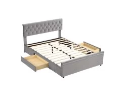 Lit Adulte Avec Bout De Lit En Forme De Traîneau - Lit Rembourré En Velours Avec 2 Tiroirs + Sommier à Lattes - 140x200cm - Gris -Magasin de lits lit 20095999