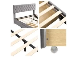 Lit Adulte Avec Bout De Lit En Forme De Traîneau - Lit Rembourré En Velours Avec 2 Tiroirs + Sommier à Lattes - 140x200cm - Gris -Magasin de lits lit 20096001