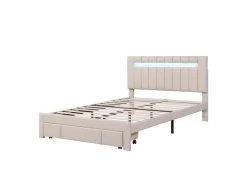 Lit Double Rembourré En Lin Avec Led + Tiroir Et Sommier à Lattes - 140x200cm - Beige 7 Lit Double Rembourré En Lin Avec Led + Tiroir Et Sommier à Lattes - 140x200cm - Beige -Magasin de lits lit 20096267