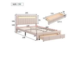 Lit Double Rembourré En Lin Avec Led + Tiroir Et Sommier à Lattes - 140x200cm - Beige 9 Lit Double Rembourré En Lin Avec Led + Tiroir Et Sommier à Lattes - 140x200cm - Beige -Magasin de lits lit 20096271