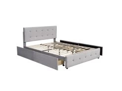 Lit Adulte Rembourré Avec 4 Tiroirs + Sommier à Lattes - 140x200cm - Gris -Magasin de lits lit 20096377