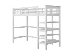 Lit Mezzanine Avec Bureau + étagère De Rangement - 90x200cm - Bois - Blanc 8 Lit Mezzanine Avec Bureau + étagère De Rangement - 90x200cm - Bois - Blanc -Magasin de lits lit 20124893