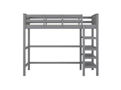 Lit Mezzanine Avec Bureau + étagère De Rangement - 90x200cm - Bois - Gris -Magasin de lits lit 20124963