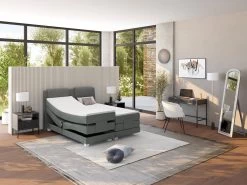 Ensemble Boxspring Tête De Lit + Sommiers Relaxation électrique + Matelas + Surmatelas CASTEL De PALACIO - 2 X 80 X 200 Cm - Tissu Gris Clair -Magasin de lits lit 20677097