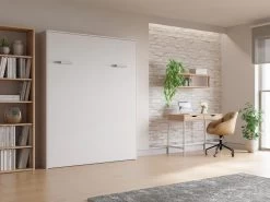 Lit Escamotable 160 X 200 Cm - Ouverture Verticale Manuelle - Blanc + Matelas - MALINA II -Magasin de lits lit 20882615