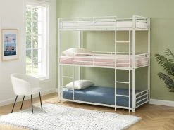 Lits Superposés Triple 3 X 90 X 190 Cm - Métal - Blanc - ELOUAN III