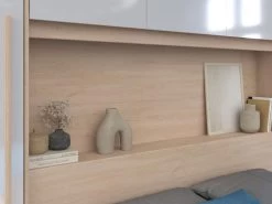 Lit Avec Rangements 160 X 200 Cm - Avec LEDs - Coloris : Naturel Et Blanc Brillant - VELONA -Magasin de lits lit 21017697