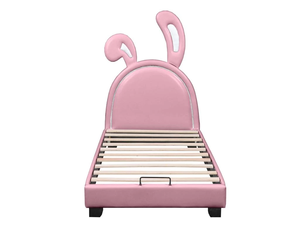 Lit Enfant Avectête En Forme D'oreilles De Lapin + Avec Sommier à Lattes - 90x200cm - Cuir - Rose 3 Lit Enfant Avectête En Forme D'oreilles De Lapin + Avec Sommier à Lattes - 90x200cm - Cuir - Rose – Image 3