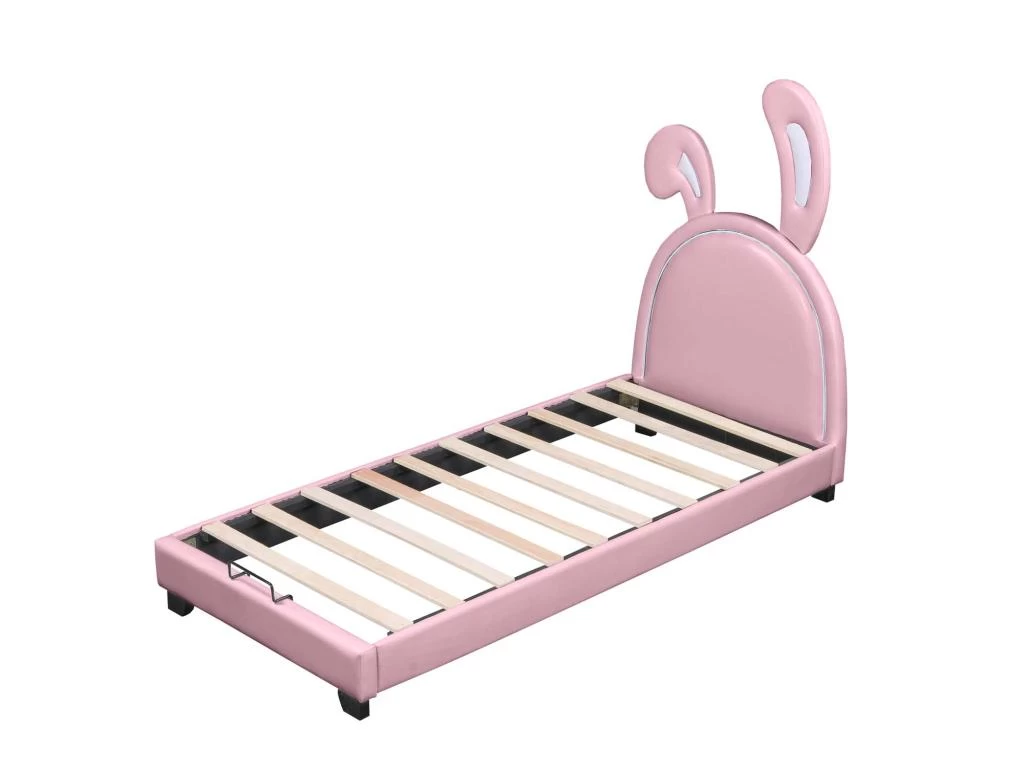 Lit Enfant Avectête En Forme D'oreilles De Lapin + Avec Sommier à Lattes - 90x200cm - Cuir - Rose 4 Lit Enfant Avectête En Forme D'oreilles De Lapin + Avec Sommier à Lattes - 90x200cm - Cuir - Rose – Image 4