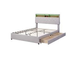 Lit Adulte Avec Tiroirs + LED Et Port USb - Tête De Lit Réglable - 140x200cm - Lin - Beige 7 Lit Adulte Avec Tiroirs + LED Et Port USb - Tête De Lit Réglable - 140x200cm - Lin - Beige -Magasin de lits lit 21025961