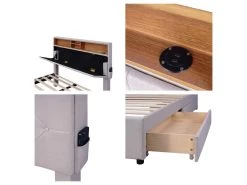 Lit Adulte Avec Tiroirs + LED Et Port USb - Tête De Lit Réglable - 140x200cm - Lin - Beige 8 Lit Adulte Avec Tiroirs + LED Et Port USb - Tête De Lit Réglable - 140x200cm - Lin - Beige -Magasin de lits lit 21025963