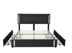 Lit Adulte 140x200cm - Lit Rembourré Avec 4 Tiroirs + LED Et 2 Ports USB + Sommier à Lattes - Lin - Gris 7 Lit Adulte 140x200cm - Lit Rembourré Avec 4 Tiroirs + LED Et 2 Ports USB + Sommier à Lattes - Lin - Gris -Magasin de lits lit 21123571